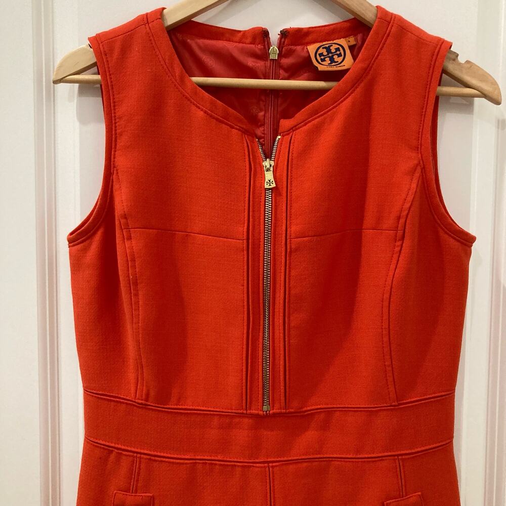 Tory Burch Mariel Orange & Gold Marmalade Knit Sleeveless Shift Dress Size 6 - Picture 13 of 14